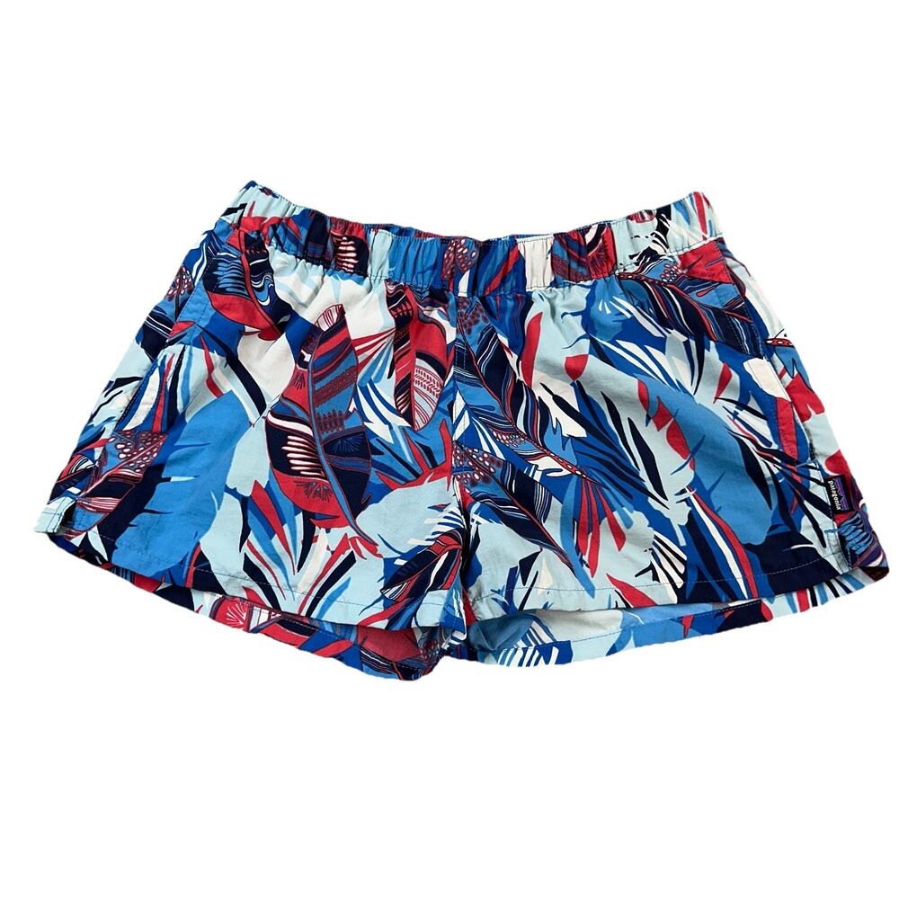 Patagonia Shorts Women Small Red Blue Tropical Barely Baggies Nylon 2.5" Run Gym